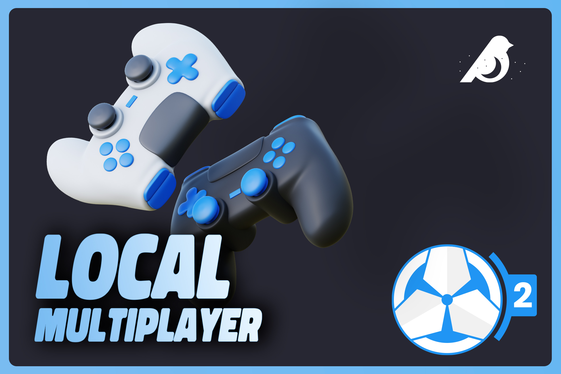 Two 3D gamepad icons with the text "Local Multiplayer" representing the module's core functionality