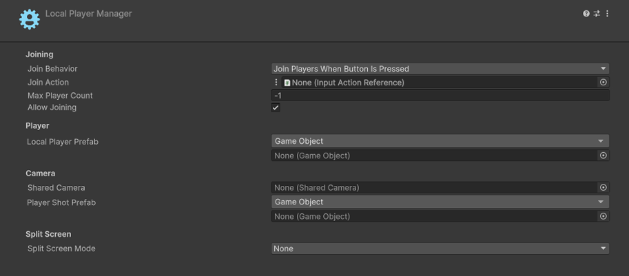 Local Player Manager component interface in Unity